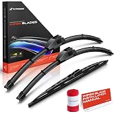 A-Premium 24"+20"+16" Windshield Wiper Blades with Wear Indicator &amp; Towel | Compatible with Land Rover Range Rover, Range Rover Sport &amp; Ford Freestar, Front Rear Wipers Blade for Hook Arm, Pack of 3