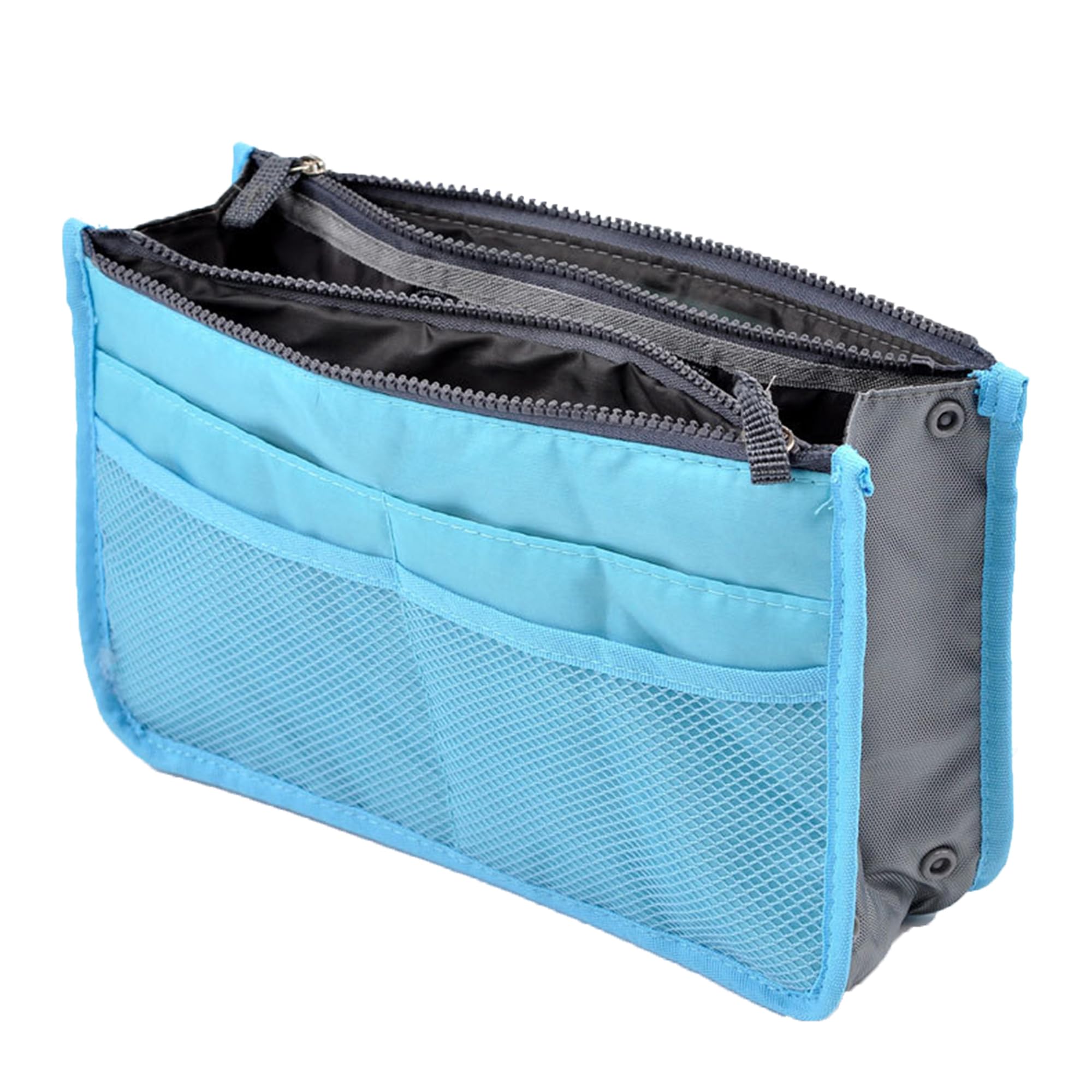 YUEMING Women's Handbag Organiser with 13 Pockets, Large Expandable Purse with Zip and Handle for Documents, Phone, Cosmetics and Keys (Blue)