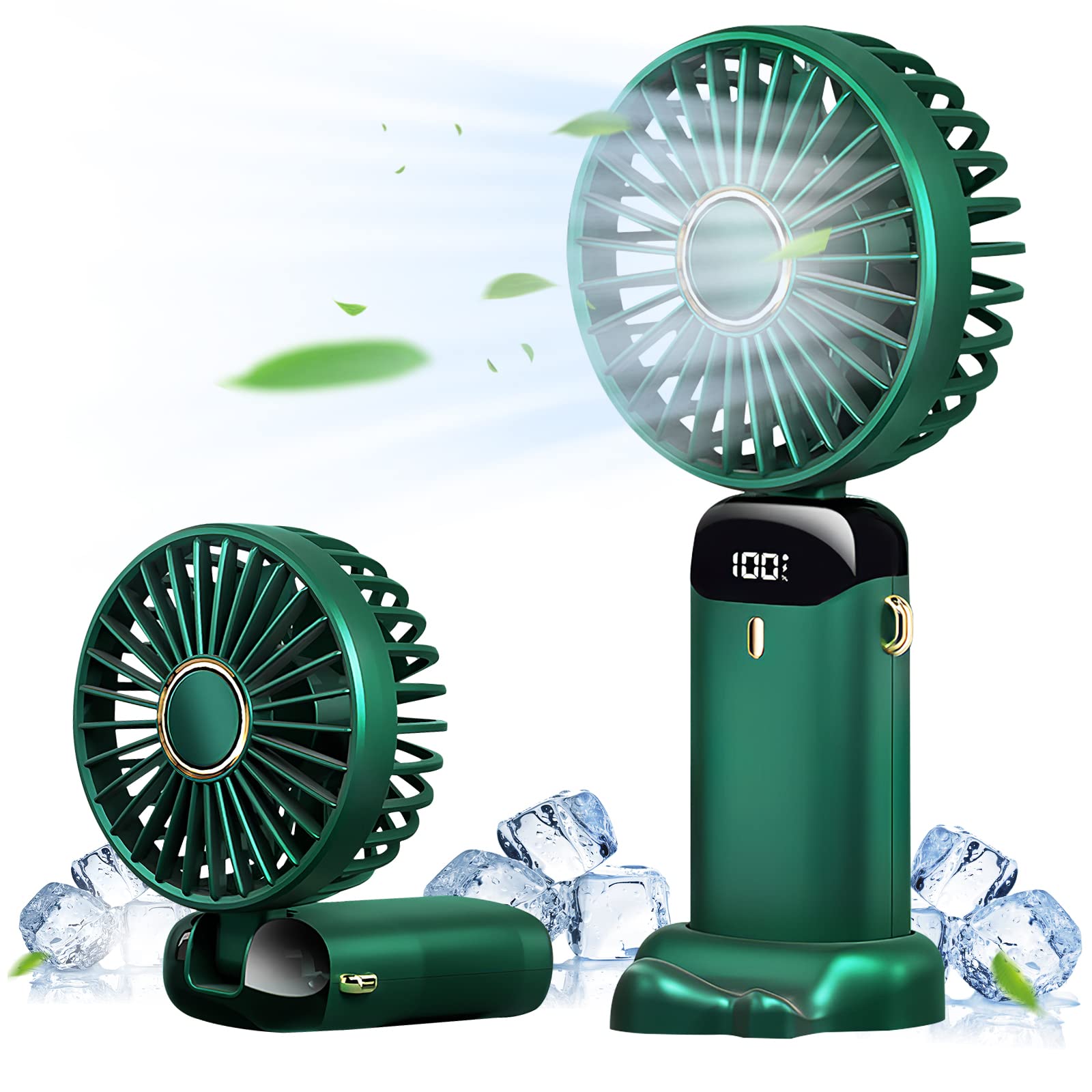 Portable Personal Fan with 5 Speeds, Mini Quiet Fan with LED Display, 11-21Hs Working Time for Office, Outdoor, Travel & Camping - Dark Green