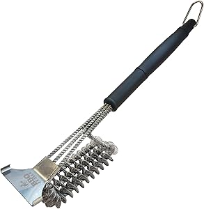 BBQ Butler Bristle Free Grill Brush - 360 Degree Grate Scraper - Safe BBQ Cleaning Grill Brush - Stainless Steel - Grilling Accessories - Gas - Charcoal - Porcelain - Ceramic - BBQ Cleaner
