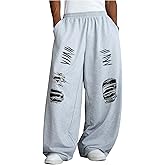 OYOANGLE Men's Baggy Sweatpants Graphic Print Elastic Waist Wide Leg Pants with Pocket Streetwear