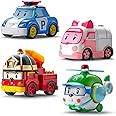Robocar Poli Toys, [4 Pack Bundle] Die-Cast Metal Toy Cars Mini Racers Rescue Team, Poli + Amber + Roy + Helly (Non-Transforming Diecast Vehicles), Kids for Ages 3 and up