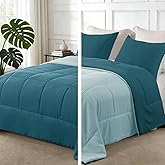 Exclusivo Mezcla Lightweight Reversible Queen Size Comforter Set, Down Alternative Comforter with 2 Pillow Sham, Queen Size Bedding Set for All Seasons, Dusty Teal/Aqua Blue