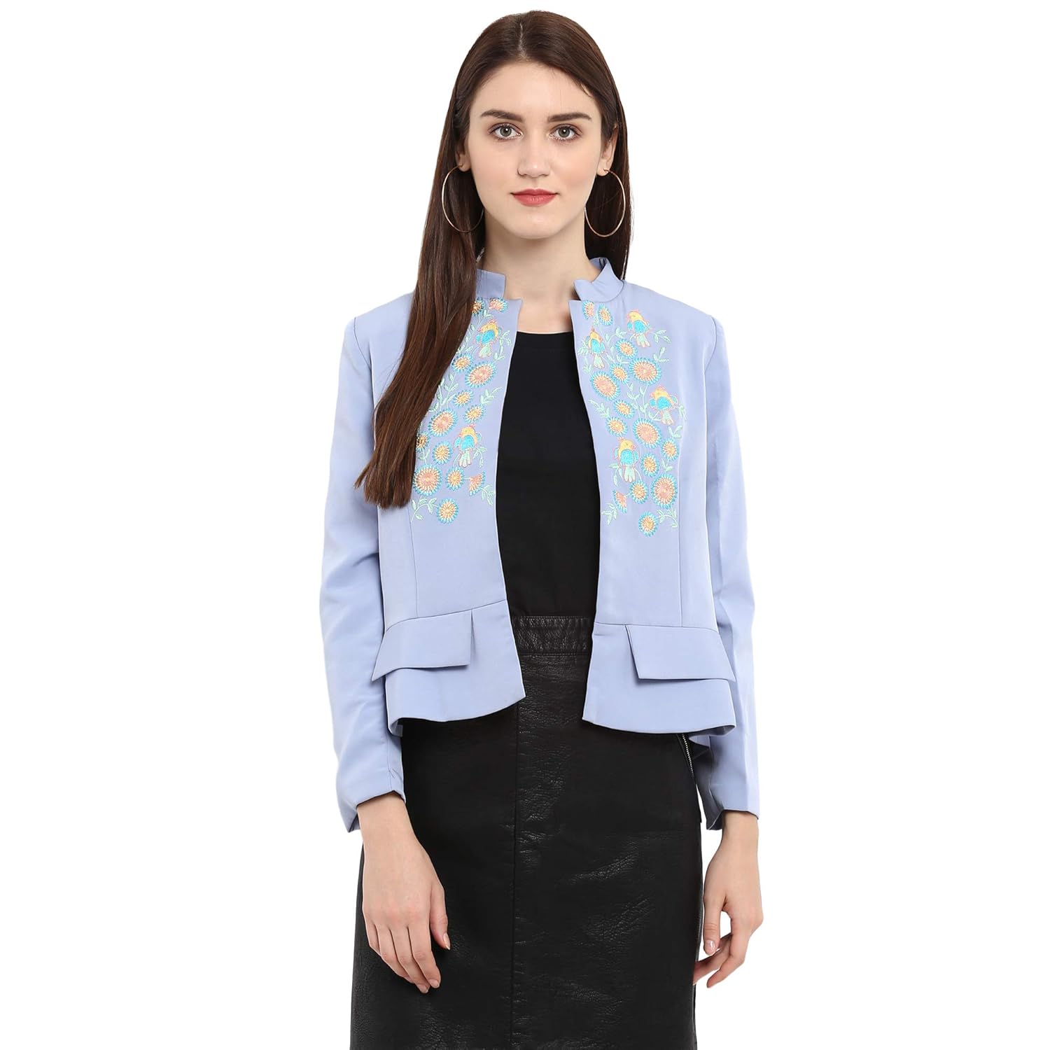 pannkh women's pastel blue embroidered blazer