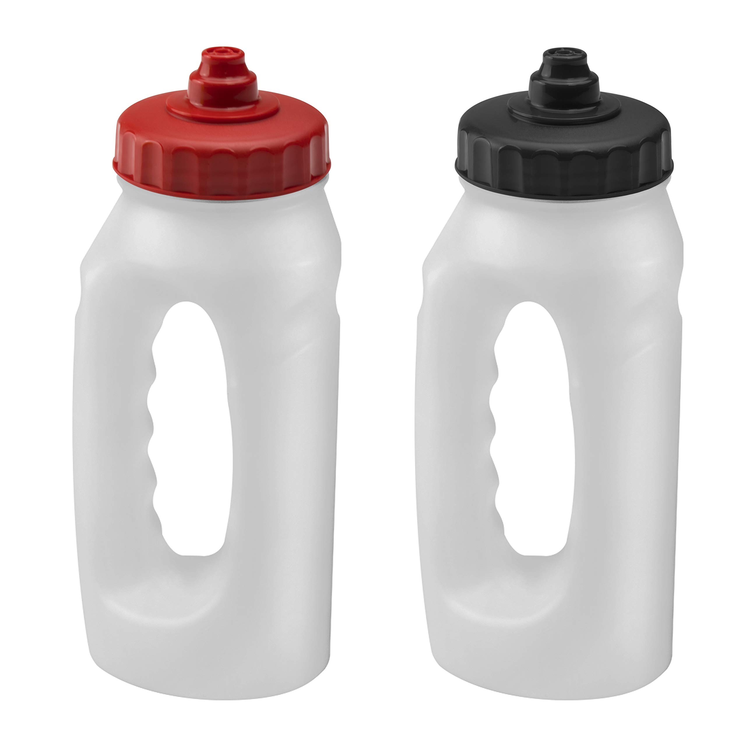 Jolly Brite Running Water Bottle Handheld 500ml Leakproof Spout Light Weight BPA Free Easy Grip Ideal for Runners Jogging Sports Gym Training 2 Pack (Red & Black Lids)