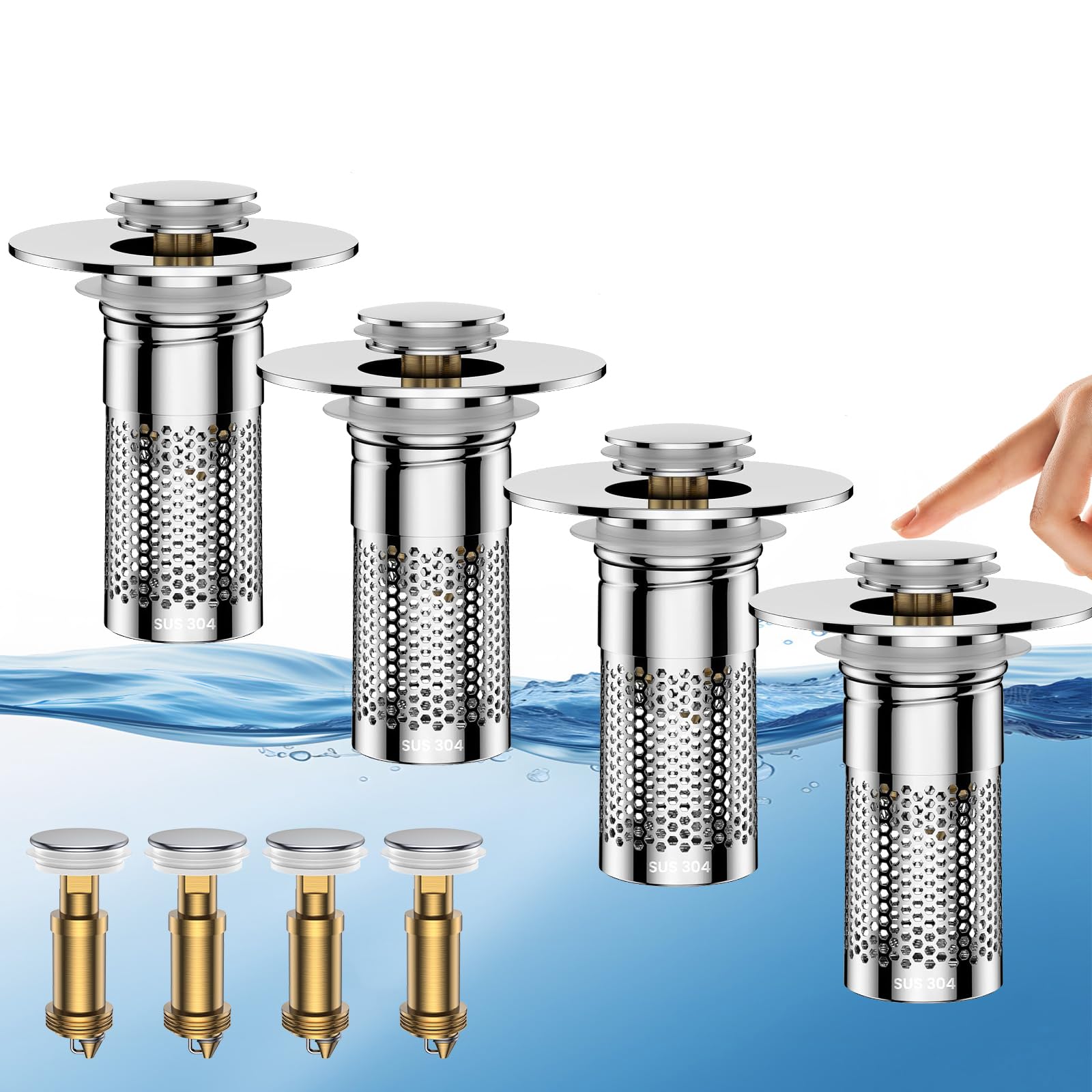 Photo 1 of ?Bathroom Sink Drain Strainer,Universal Pop-Up Sink Stopper Hair Catcher, Stainless Steel Anti-Clog Drain Filter Basket, Removable Sink Drain for Bathroom Sink Stopper Replacement (Silver-4pcs)