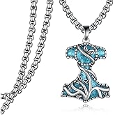 Mjolnir Necklace 925 Sterling Silver Turquoise Thors Hammer Necklace Viking Jewelry Gifts for Men Women