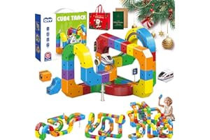 HEARUVE Track Fusion - 2026 Next Generation Track Fusion Train, Trackfusion 3D Train Routes with Mix-and-Match Stem Cubes, Trackfusion Trains Modular Clip-Fit Tracks, Build Uphill, Loop 360° (81Pcs+1Car)