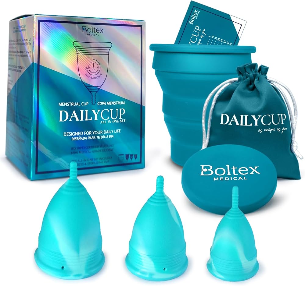 Boltex Medical Menstrual Cup Set - Sizes S, M, L & Steriliser Included