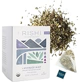 Rishi Tea Lavender Mint Organic Herbal Sachet Tea Bags, Caffeine Free, 15ct | Calming Lavender with Peppermint and Sage, Soothing Blend, Sustainable, 15 Servings