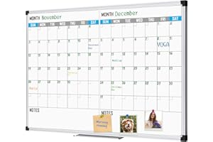 XBoard Magnetic Calendar Whiteboard 48" x 36" - 2 Month Calendar Dry Erase Board, White Board + Colorful Calendar Board, Silver Aluminium Framed Monthly Planning Board