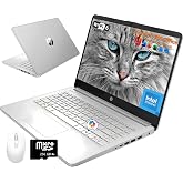 HP 14" Laptop Business Student Computer, Quad-Core Intel N150, 16 GB RAM | 128GB UFS &amp; 256GB SD Card, 14" HD Screen, 1-Y Office 365, Copilot AI, Students and Home Use, Natural Silver, W/Accessories