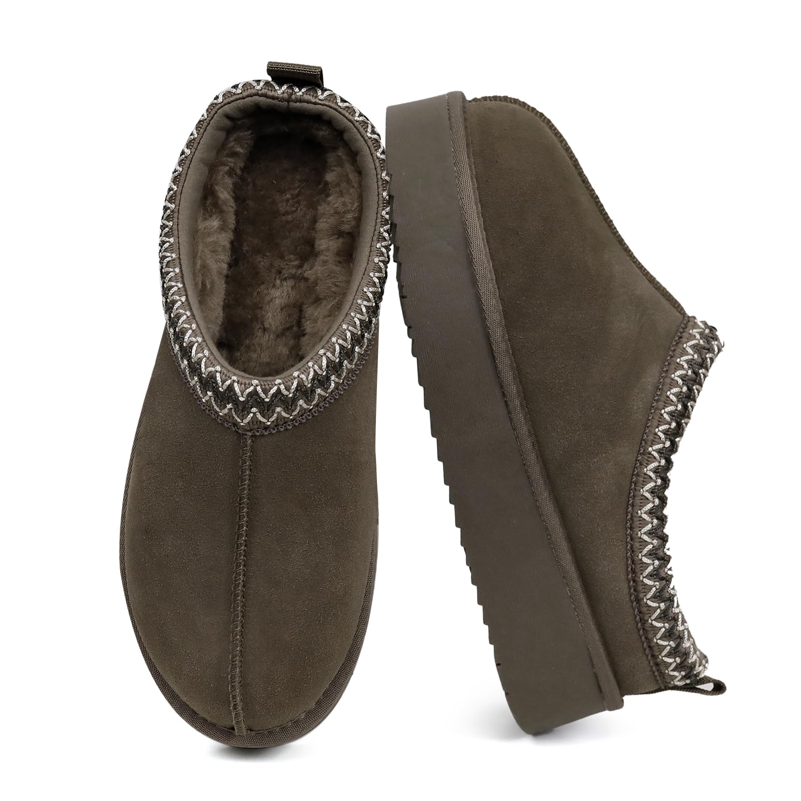 Photo 1 of **USED, SIZE UNKNOWN** EVELLYHOOTD Slipper for Women Men Suede Braided Platform Mini Boots with Fluffy Fur Lining Short Ankle Boots for Autumn Winter Warm Casual Comfort Shoes,Hickory