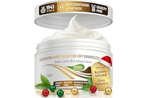 VITAMINS hair cosmetics Keratin Hair Mask - Protein Repair Keratin Treatment - Deep Conditioner for Dry, Damaged, Curly, Straight & Frizzy Hair with Biotin, Collagen & Castor Oil - 8.5 Fl Oz