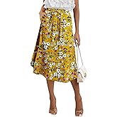 Angerella Womens Skirt Midi High Waist A-Line Casual Floral Print Trendy Bohemia Work Elegant with Pockets