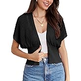 GRACE KARIN 2026 Women Short Sleeve Crochet Cardigan Summer Draped V-Neck Bolero Shrug Sweater Hollow Out Beach Cover Up