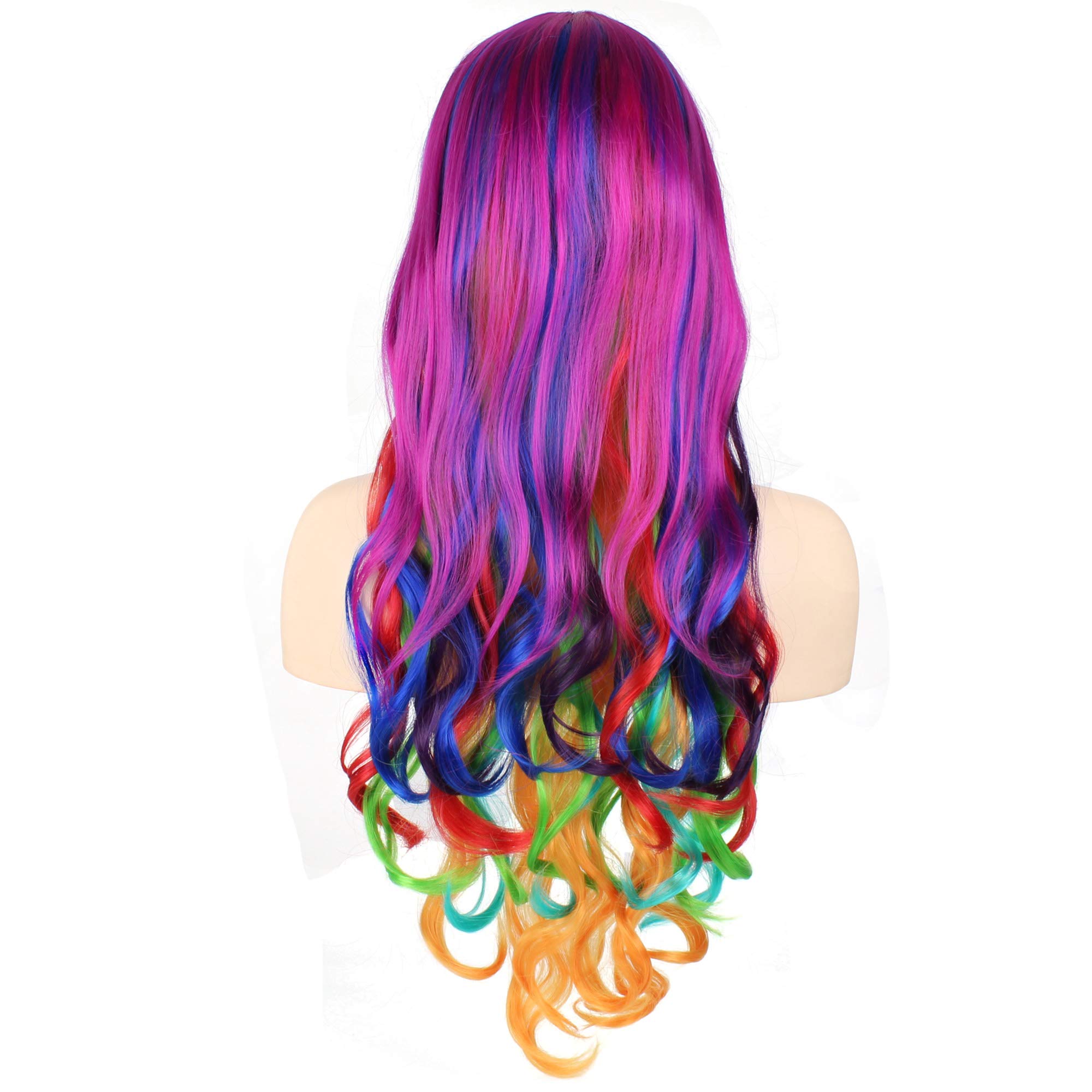OKVGO Long Curly Rainbow Wig for Women Ladies Cosplay Party Halloween Costume 27.6 inches Multicoloured IV