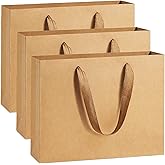 MAQMAQQ Extra Large Kraft Brown Gift Bags: 16x5x11 Inch 3pcs Black Paper Bags With Handles Bulk For Party Shopping Birthday Wedding Party Business