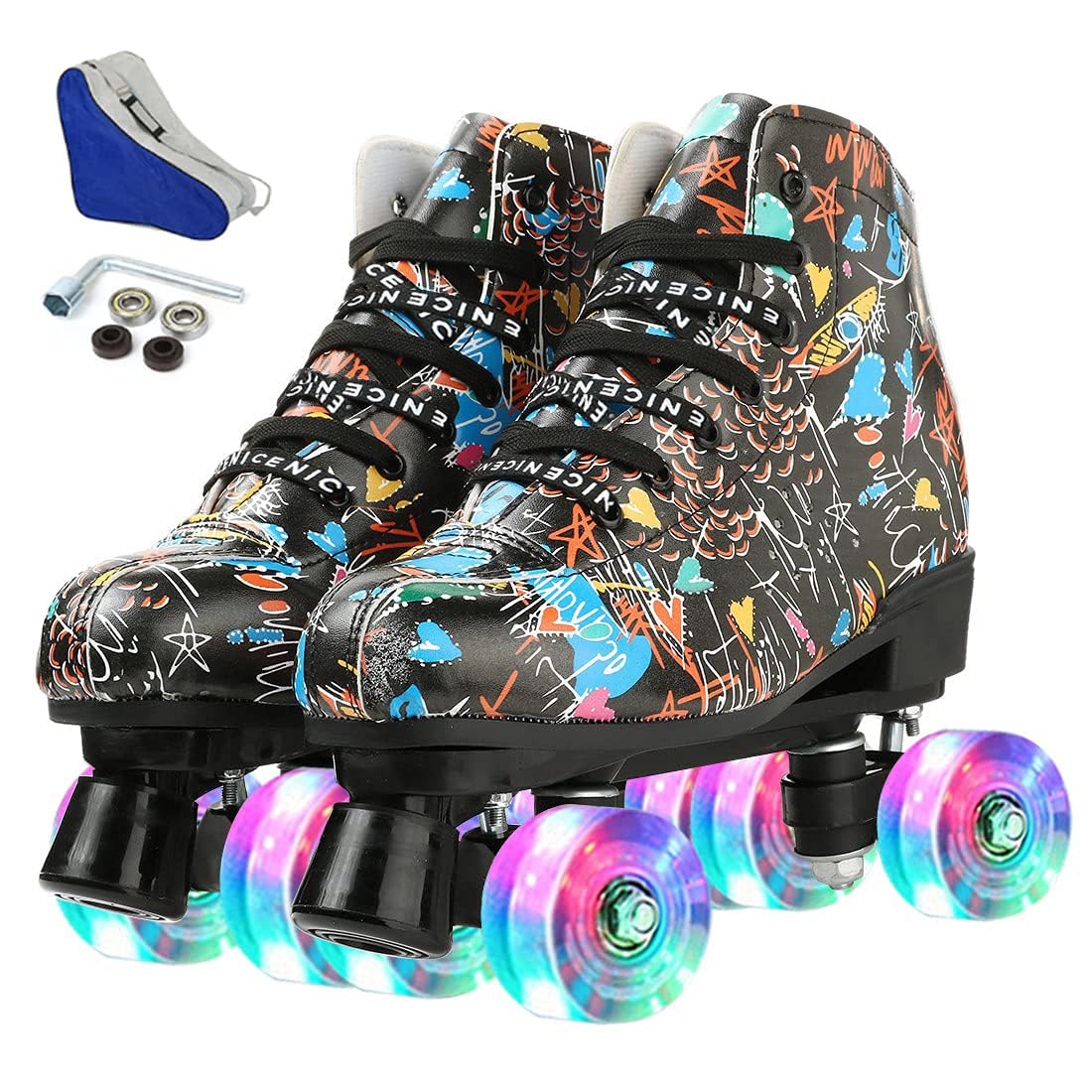 Photo 1 of Silvertree Roller Skates for Women and Men PU Leather High-top Adult Roller Derby Skate Wheels Light Up Roller Skate Four-Wheel Shiny Roller Skates for Girls Boys Unisex