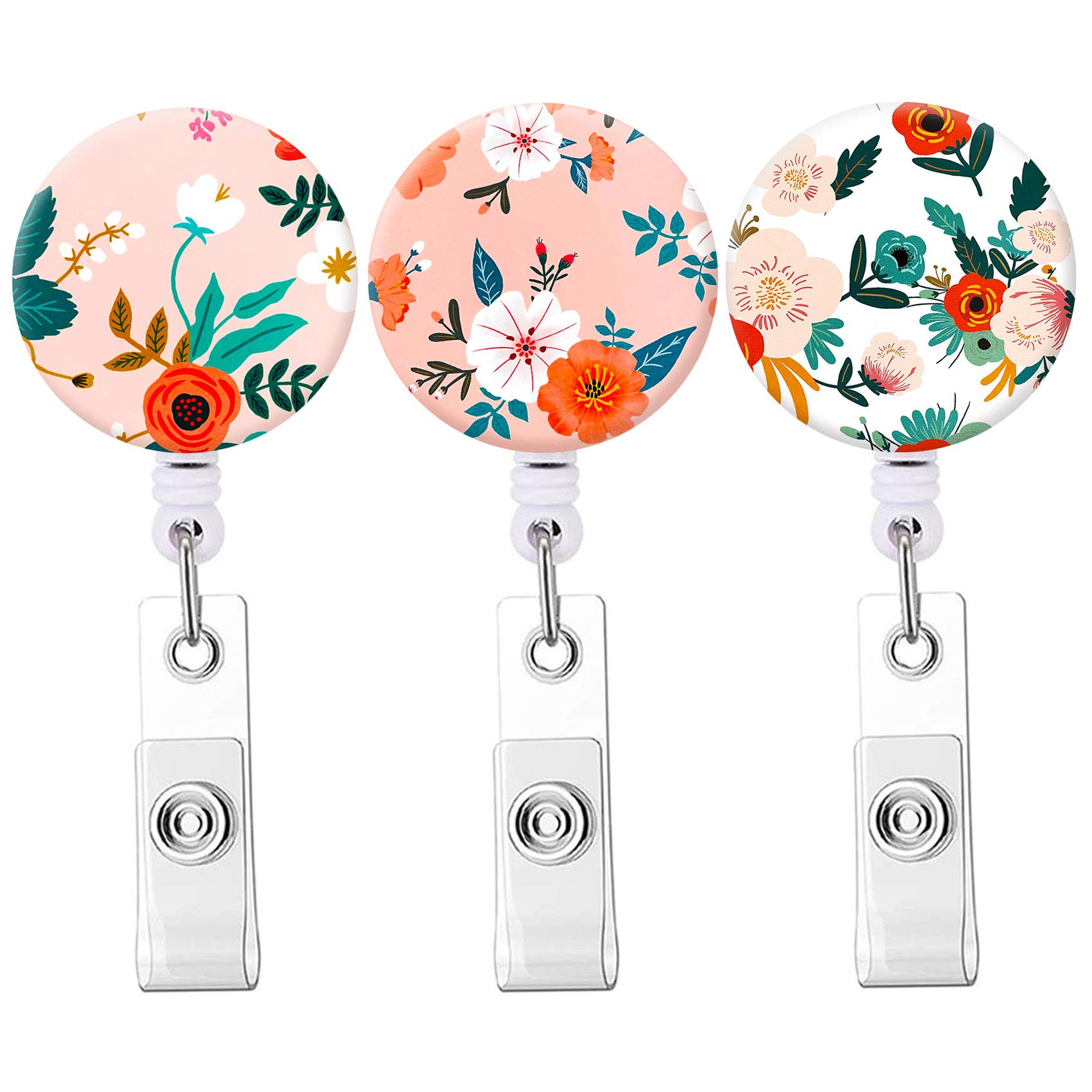 Retractable Badge Reel, Knocent Nurse Badge Holder with Alligator Clip,Cute Badge Clip ID Card Holders for Nurses (3pack Petite Flowers)