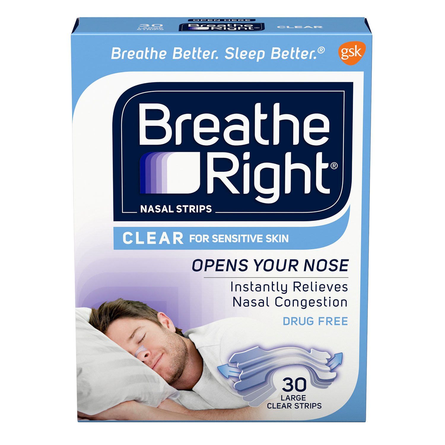 Breathe Right Nasal Strips to Stop Snoring, Drug-Free, Clear for Sensitive Skin, 30 count: Prime Pantry