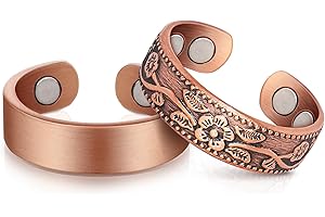 Auramag Copper Rings for Women, Lymphatic Drainage Magnetic Rings with 3500 Gauss Magnets, 100% Pure Copper Jewelry Gift Adjustable (2 PCS)