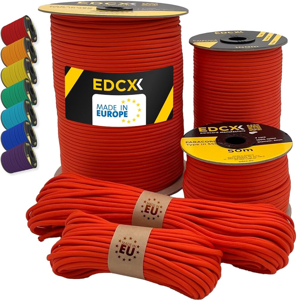EdcX Paracord 4mm 35+ Colors 10m-300m Nylon 550 Type III