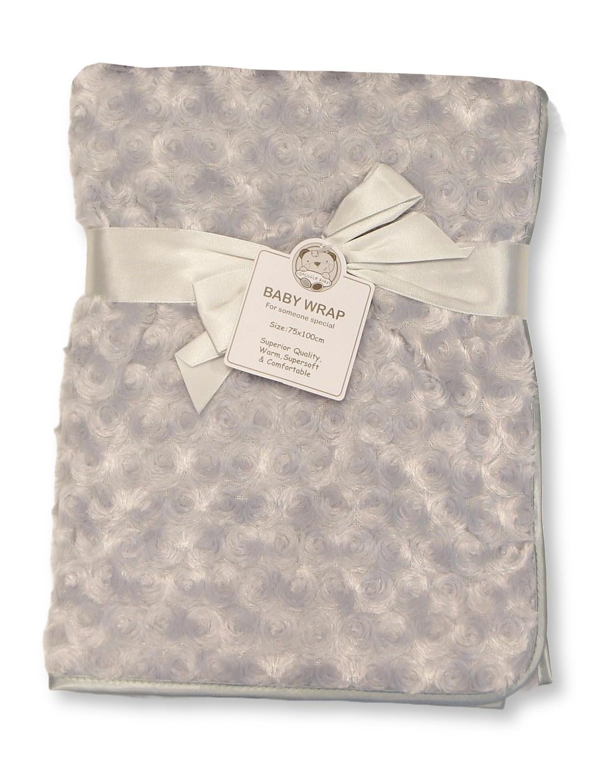 Baby Rosebud Wrap Blanket with Fleece Back and Satin Trim (Grey)