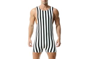 DTODWW Mens Striped Wrestling Singlet Bodysuit One Piece Swimsuit Stretchy Base Layers Pajamas Leotard Athletic Jumpsuit