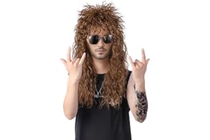 MUPUL Brown Curly Wig Men Rocker 80s Wig Men Halloween Costume Wigs For Men