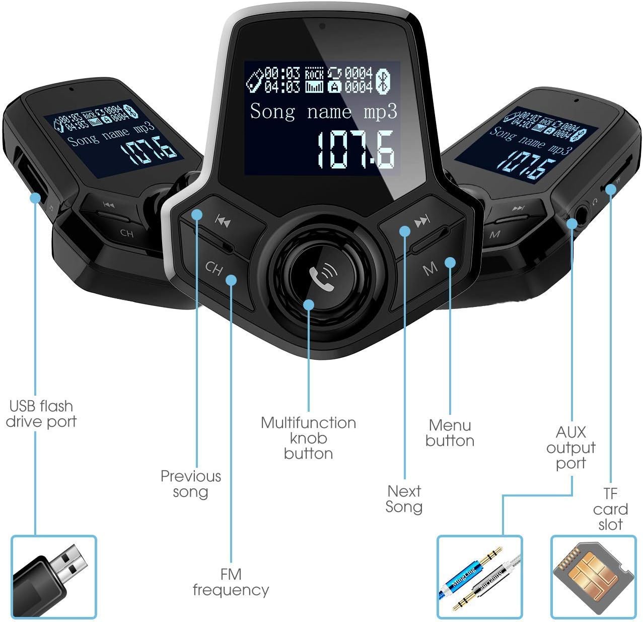 inCar Bluetooth FM Transmitter Wireless Radio Adapter HandsFree Car