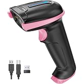 Tera Barcode Scanner with Battery Indicator: 1D Wireless, 5100 Pink | USB Wired 2.4G Wireless Reader, 2200mAh Battery, 1D Laser Scanning, IP54 Protection, Retail Checkout Warehouse Library School
