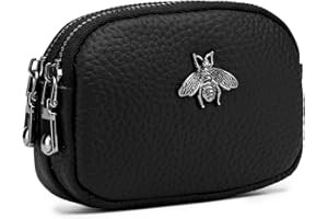 imeetu Women Leather Coin Purse, Small 2 Zippered Change Pouch Wallet