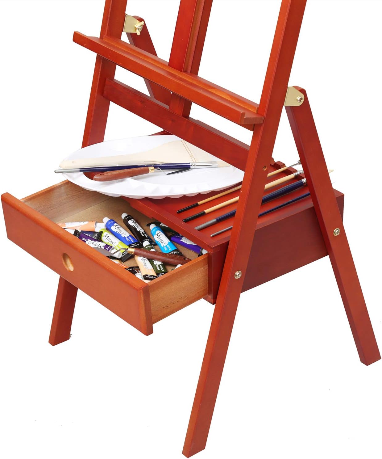 MEEDEN Walnut Stain Studio H-Frame Easel with Art Supply Storage Drawer - Image 5