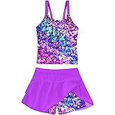 ALISISTER Girls Tankini Swimsuit Two Piece Bathing Suits Summer Beach Swimwear with Shorts for 7-12 Years
