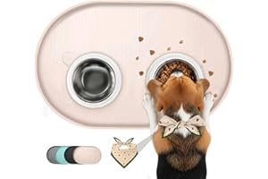 Conlun Dog Food Mat,1/2 Inch Raised Edges Cat Feeding Mat,BPA-Free Silicone Pet Mats for Floor Waterproof,Rubber Placemats for Food and Water Bowls(Natural Tan,18.9"x11.8")