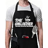 ZOORON Funny Black Chef Aprons for Men Adjustable BBQ Grill Kitchen Cooking Aprons with Pockets, Grill Accessories