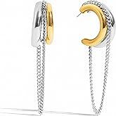 18K Gold Plated Hoop Earrings Gold and Silver Trendy Two Tone Dangling Chain Earrings,Waterproof Stainless Steel Hypoallergenic Earring,Statement Earrings for Daily Wear,Party,Birthday Jewelry Gifts