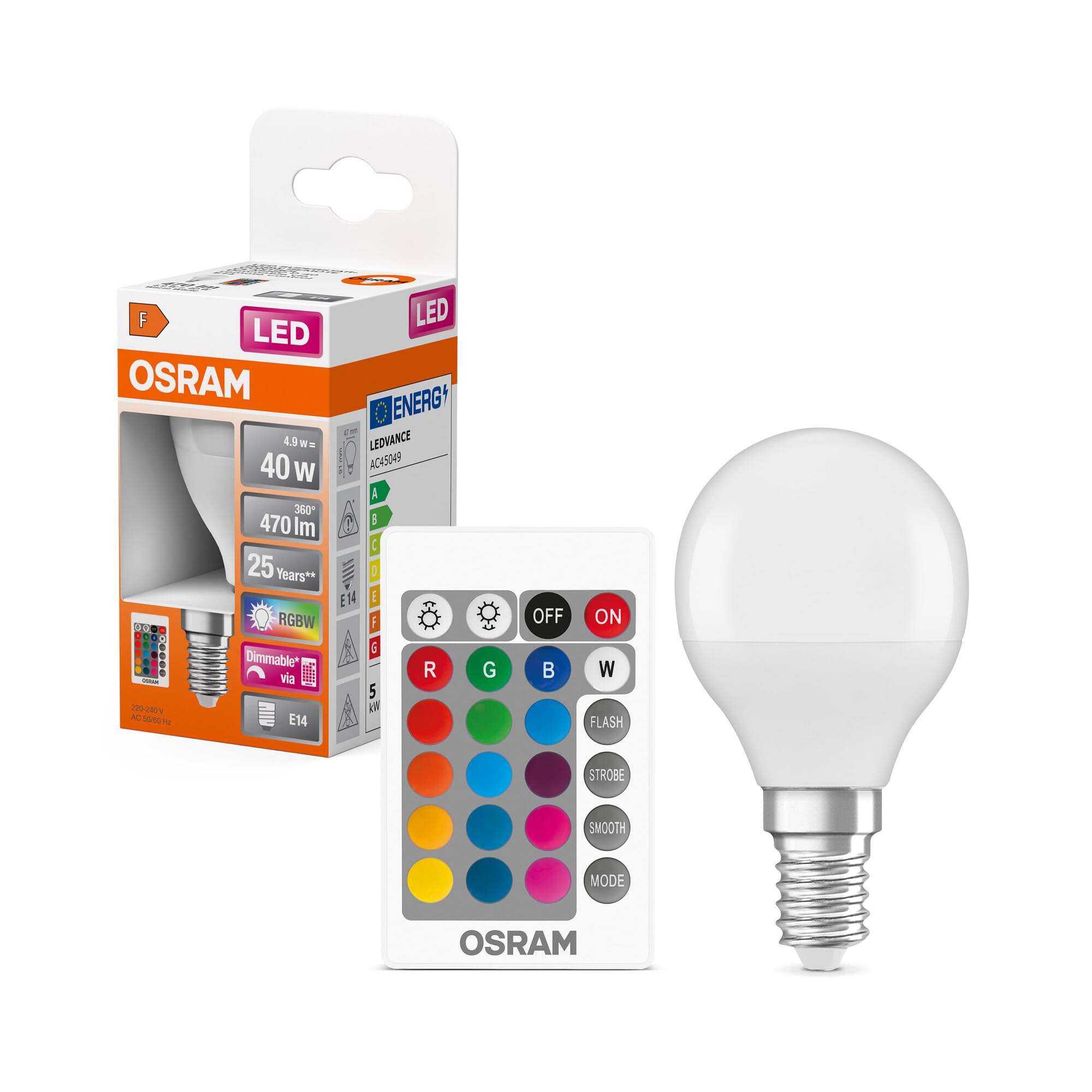 Osram LED Lamp | Base: E14 | Warm WhiteCool White | 2700 K | 4 W | Replacement for 40 W | LED Relax and Active Classic P, 4058075430877
