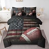 Erosebridal Football Bedding Set Full, American Flag 7 Pieces Bed in A Bag - 1 Soccer Sports Games Comforter, 1 Stars Stripes Fitted Sheet,1 Flat Sheet, 2 Pillow Cases, 2 Throw Pillow Covers