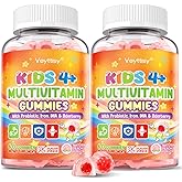 Veyttisy Sugar Free Kids Multivitamin Gummies - Kids Vitamins with Iron, Probiotics & Omega-3 for Healthy Growth - Plus Elderberry, Vitamin C, D3 & Zinc for Immunity - Ages 4-12, Natural Peach Flavor