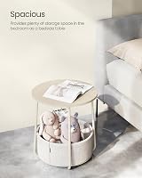 VASAGLE Round Side Table with Fabric Basket Cream White LET223K67 view 3