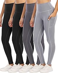 YOUNGCHARM 4 Pack Leggings with Pockets for