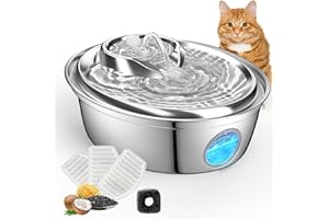 ORSDA Cat Water Fountain Stainless Steel, Automatic Pet Water Fountain, 67oz/2L Drinking Fountain Dog Water Dispenser with Water Level Window for Cats and Small Dogs- 4Pcs Filters (D36)