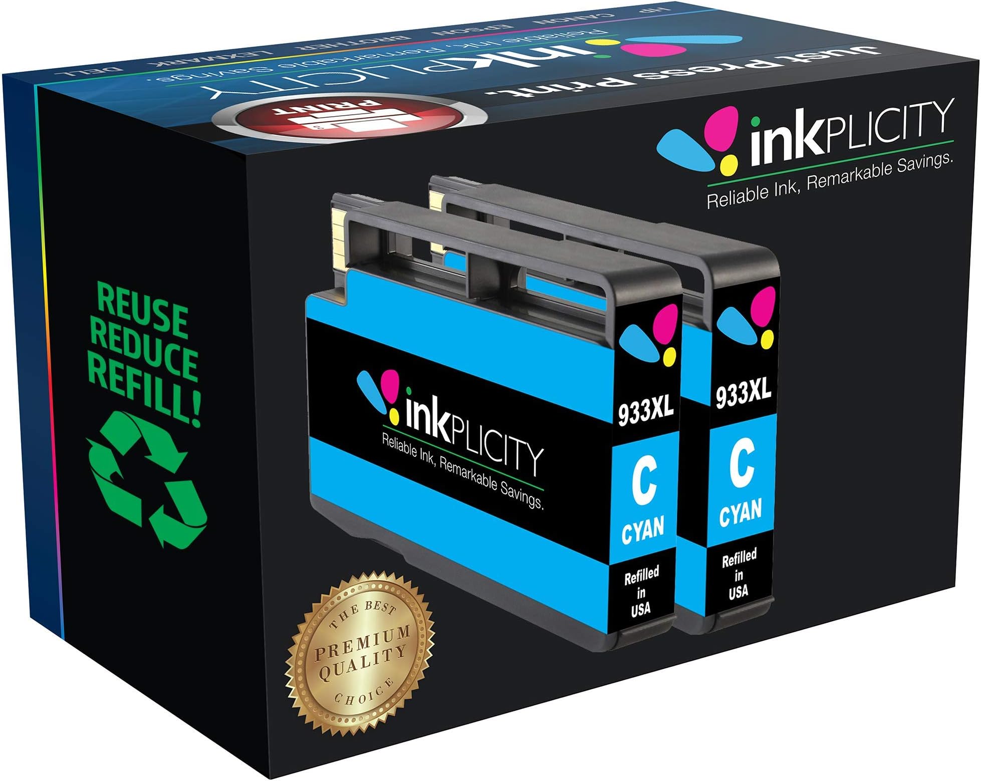 Inkplicity Refilled Ink Cartridge Replacement for HP 933XL (Cyan, 2-Pack)