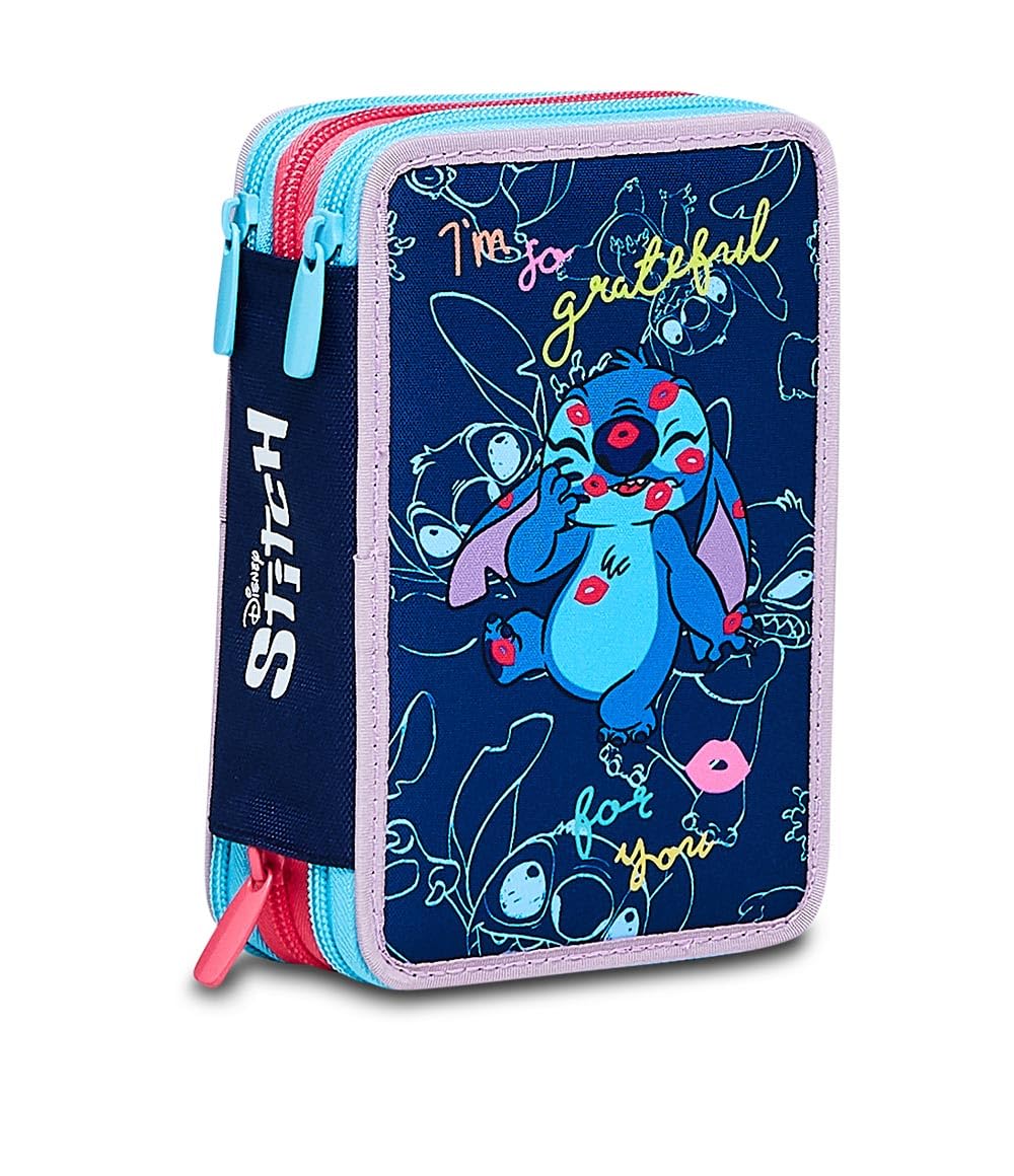 Seven Boy's Pencil Case 3 Zip Stich 3 zip pencil case, Blue, One Size