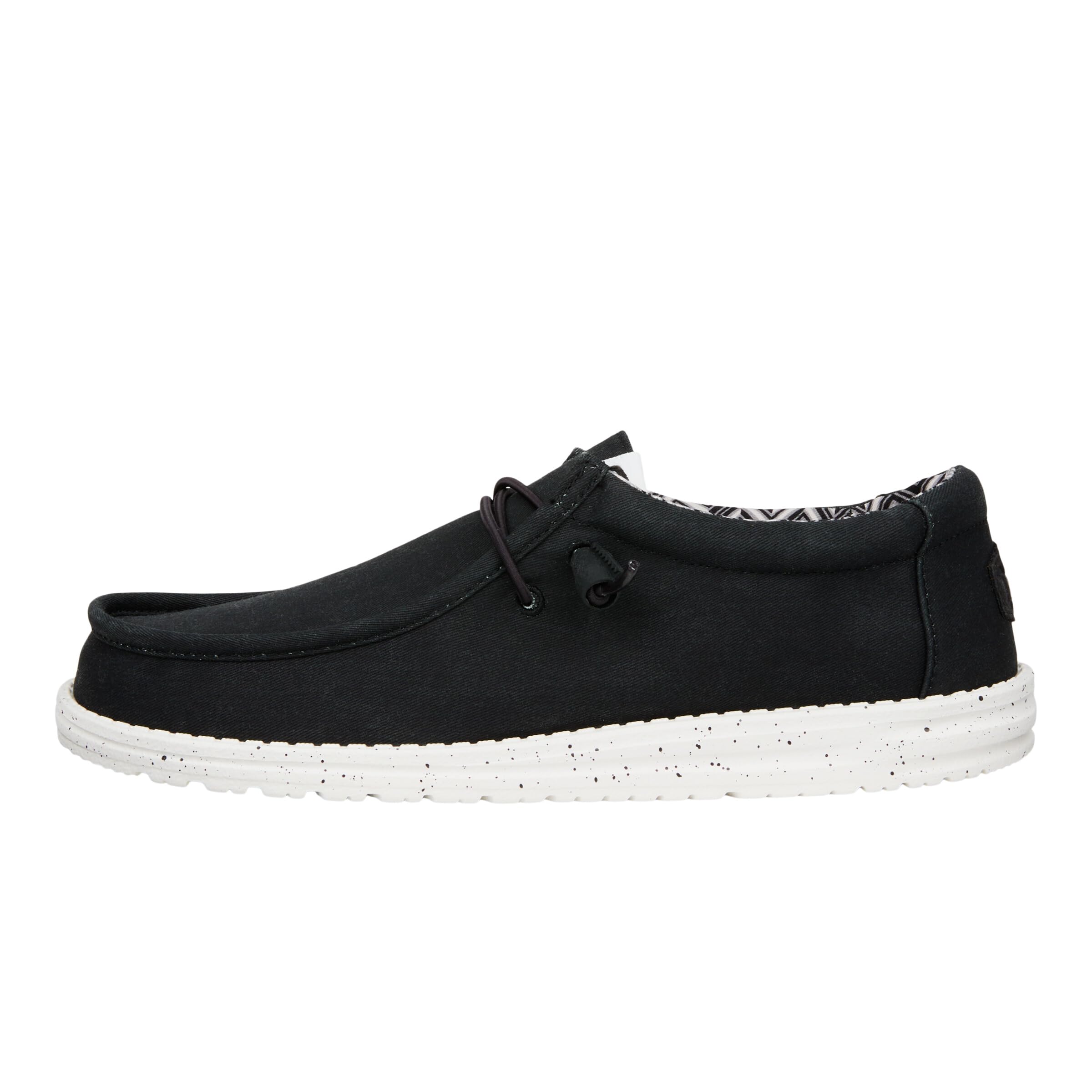 HEYDUDE Wally Stretch Canvas Wide Black/White Size 11, Men’s Shoes, Slip-on Loafers, Comfortable & Light-Weight Image