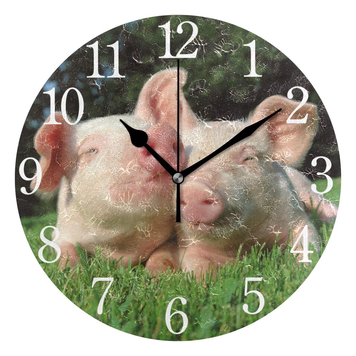 SKYDA Piggys Wall Clock Arabic Numerals Design Pigs Grazing On The Grass Field Round Wall Clock for Living Room Bathroom Home Decorative …