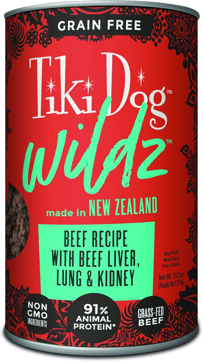 Tiki Dog Wildz Wet Food, New Zealand Grass Fed, Cage Free, or Wild Caught, 91% Protein, 12 cans