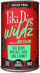 Tiki Dog Wildz Wet Food, New Zealand Grass Fed, Cage Free, or Wild Caught, 91% Protein, 12 cans